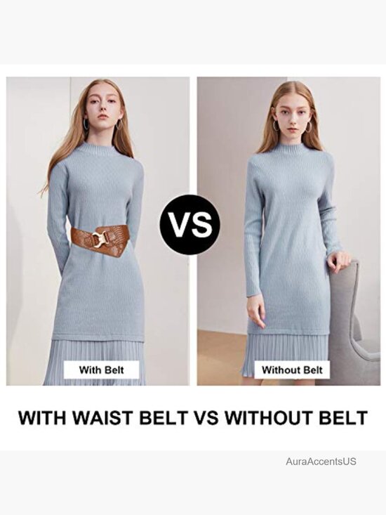 Wide Elastic Stretch Waist Belt with Gold Interlock Buckle main image 5